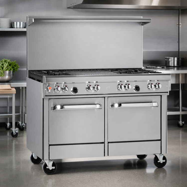 Product image #3 for Southbend Ultimate 48-Inch Commercial Gas Restaurant Range with 2 Star/Sauté Burners, 36-Inch Charbroiler, and 2 Space Saver Ovens