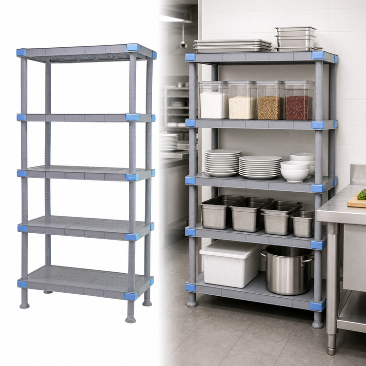 Product image #3 for Millenia 30-Inch Wide x 18-Inch Deep x 50-Inch High Gray Polymer Stationary Starter Shelving Unit with 5 Solid Shelves