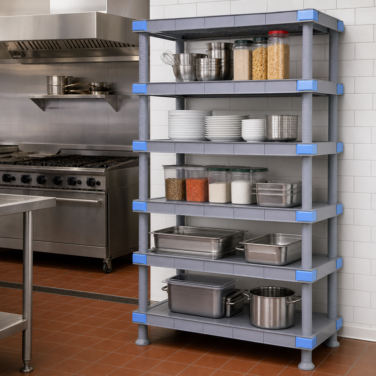 Product image #3 for Millenia 48"W x 24"D x 50"H Gray Polymer Stationary Starter Shelving Unit with 5 Solid Shelves