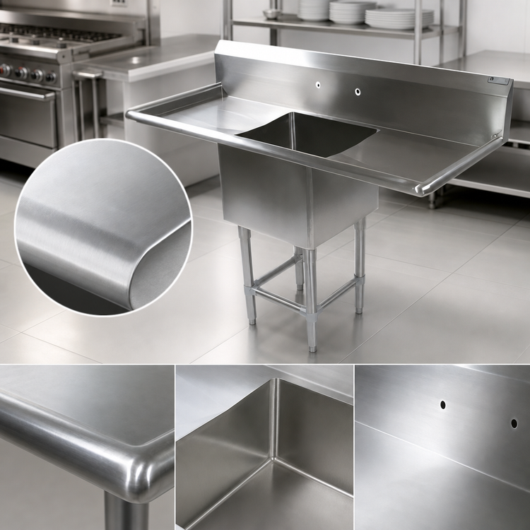 Product image #3 for John Boos Pro-Bowl 1-Compartment Stainless Steel Sink with Left and Right Drainboards, 30 x 24 x 14 Inch Bowl