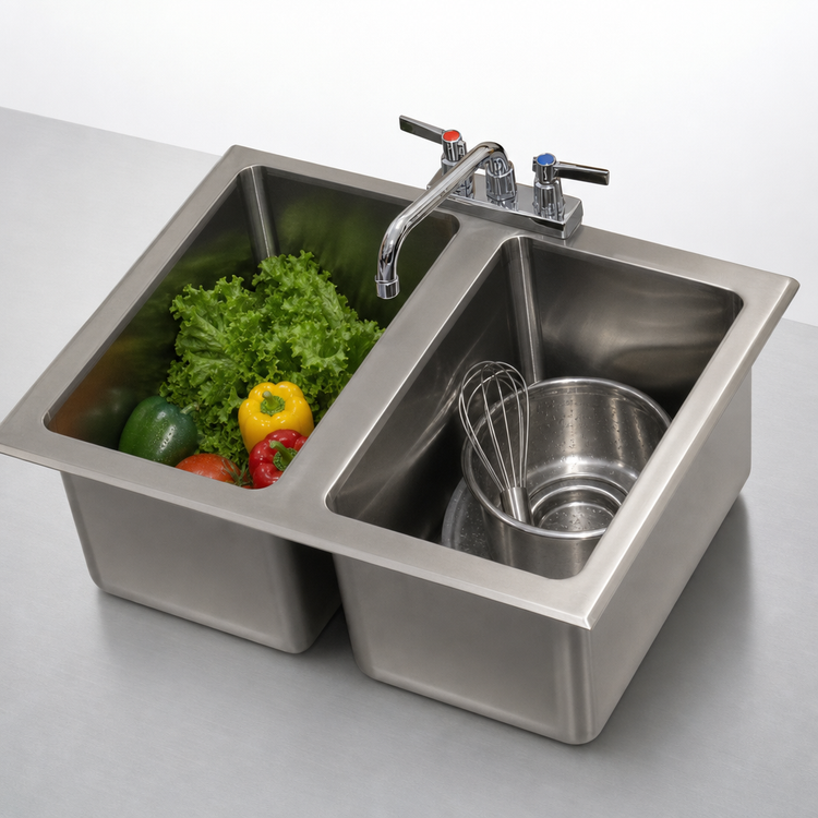 Product image #3 for Advance Tabco Special Value Series 2-Compartment Drop-In Sink, 10 x 14 x 10-Inch Bowls, with Faucet and Basket Drain