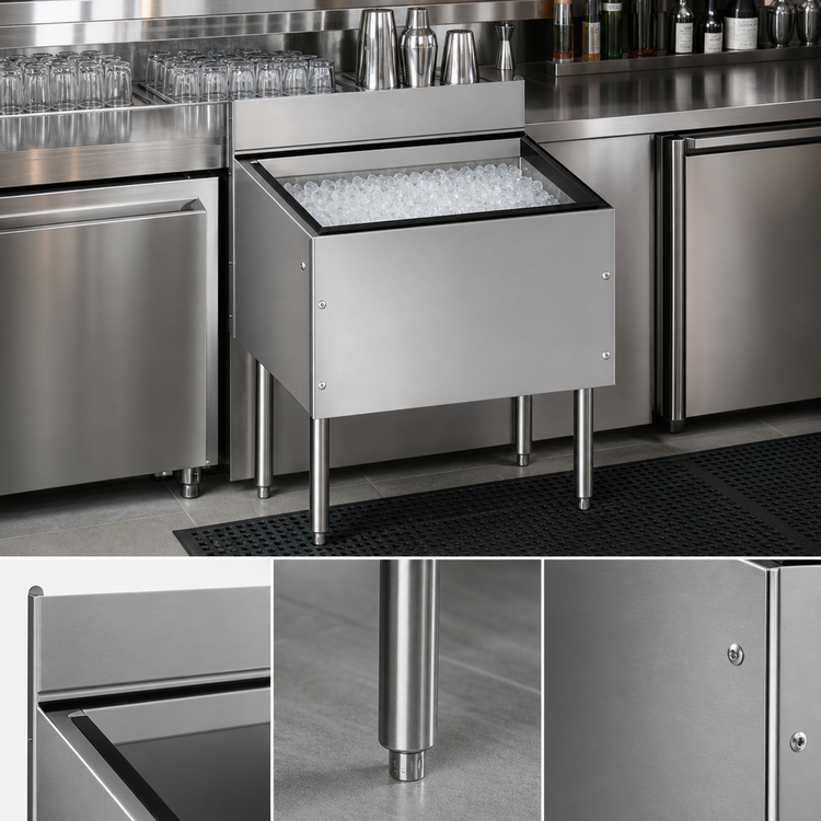 Product image #3 for CHOICE 48 Inch Wide x 24 Inch Deep Stainless Steel Underbar Ice Bin, 170 lb Capacity
