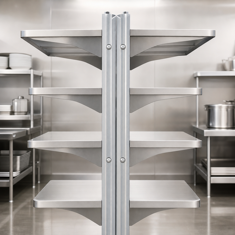 Product image #3 for Eagle Back-To-Back Stainless Steel Cantilevered Shelving Upright, 84-Inch Floor-to-Ceiling Mount