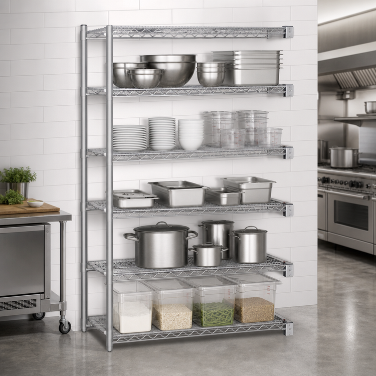Product image #3 for Eagle Group 60 Inch Wide x 18 Inch Deep x 86 Inch High 5-Tier Chrome Wire Add-On Shelving Unit