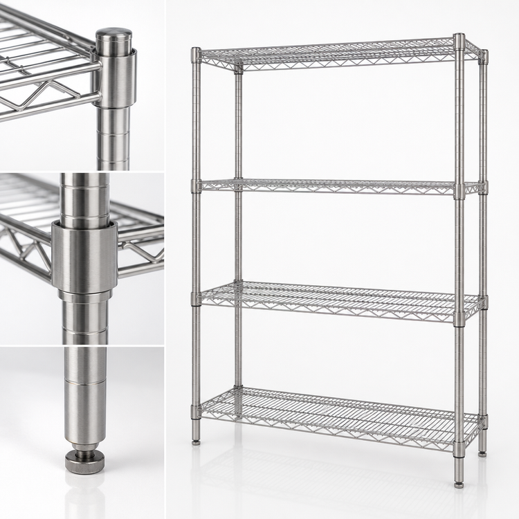 Product image #3 for Quantum WR54-1248S 304 Stainless Steel Wire Shelving Starter Kit — 48"W x 12"D x 54"H (4 Shelves)