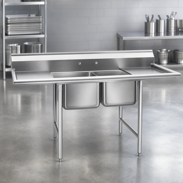 Product image #3 for Eagle Group 314 Series Two-Compartment Sink with Left Drainboard, 304 Stainless Steel, 60-3/4 Inch Wide
