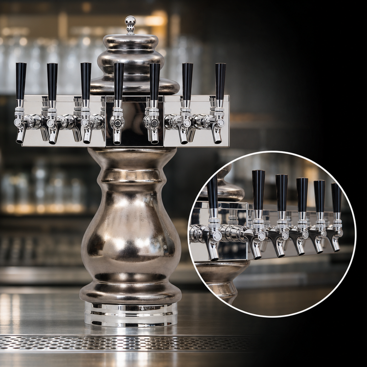 Product image #3 for Glastender Braumeister 6-Faucet Polished Brass Glycol-Cooled Draft Dispensing Tower