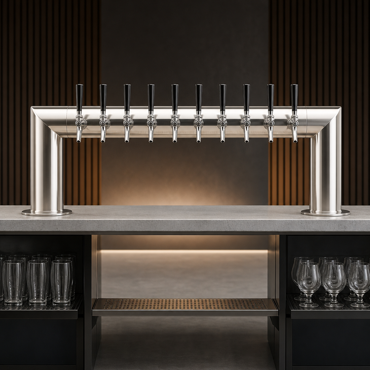Product image #3 for Micro Matic Pass-Thru Countertop Glycol-Cooled 2-Column Draft Beer Tower with 10 Stainless Steel Faucets