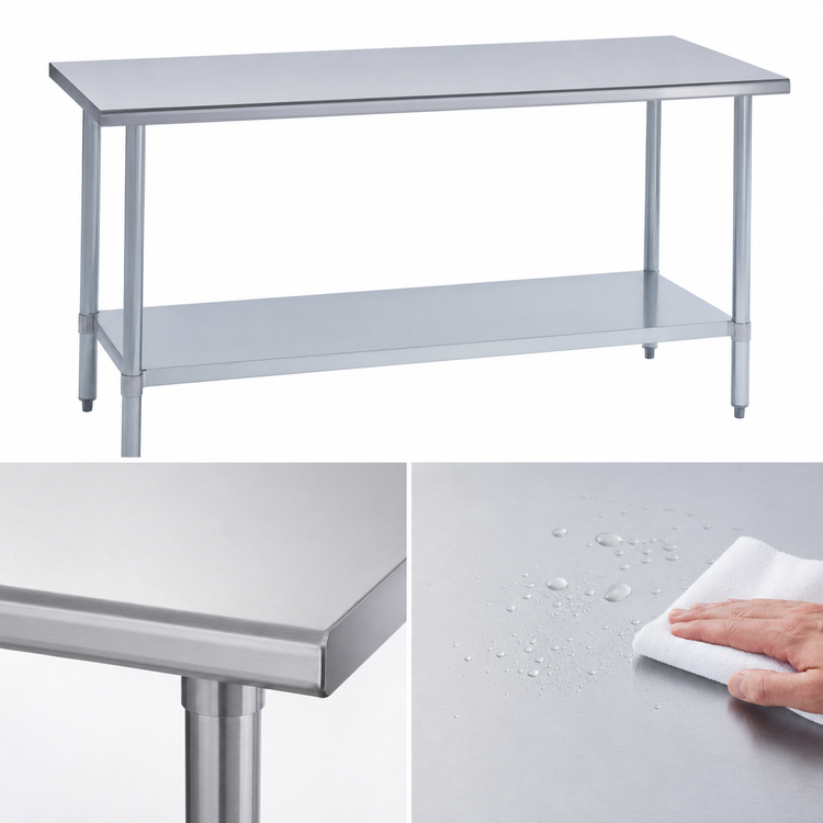 Product image #3 for Duke 144-Inch x 30-Inch Stainless Steel Top Work Table with Galvanized Undershelf, No Backsplash