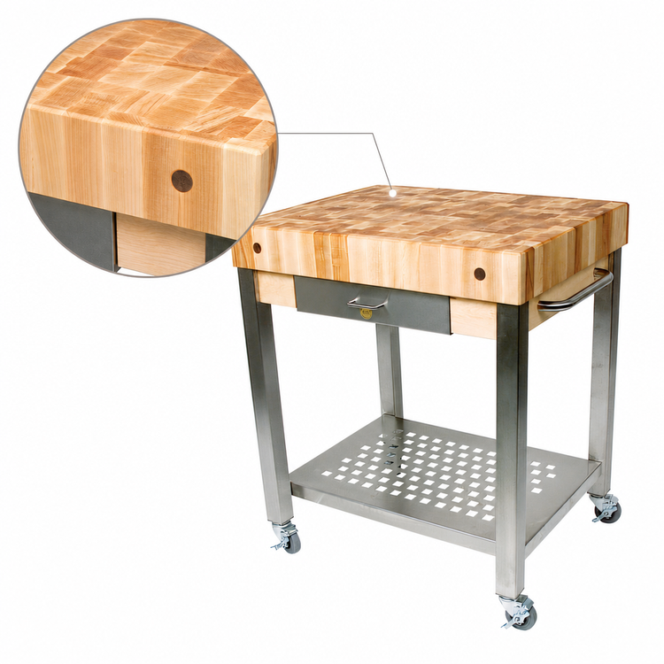Product image #3 for John Boos Cucina Technica End Grain Maple Butcher Block Work Cart with Drawer and Casters