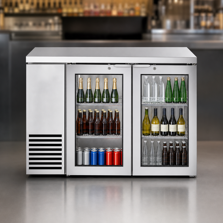 Product image #3 for 48-Inch Two-Section Self-Contained Back Bar Cooler with Glass Hinged Doors