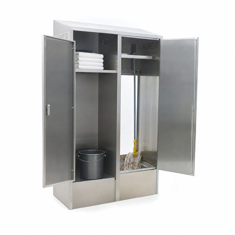 Product image #3 for Double-Width 430 Stainless Steel Mop Sink Cabinet with Slanted Top and 8-Inch Deep Sink