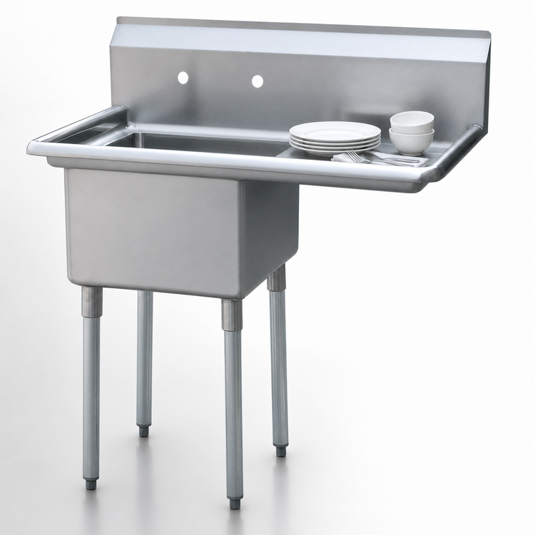 Product image #3 for Mixrite 1-Compartment Commercial Sink with Right-Hand Drainboard, 39" W x 24" D