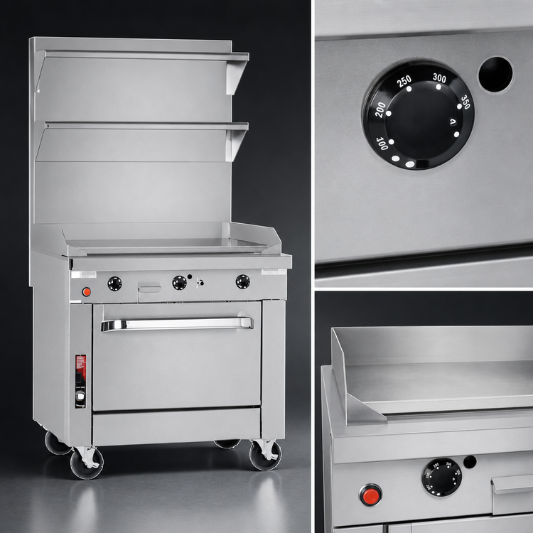 Product image #3 for Southbend Platinum 48-Inch Heavy-Duty Sectional Gas Range with Thermostatic Full-Width Griddle, Convection Oven, and Cabinet Base