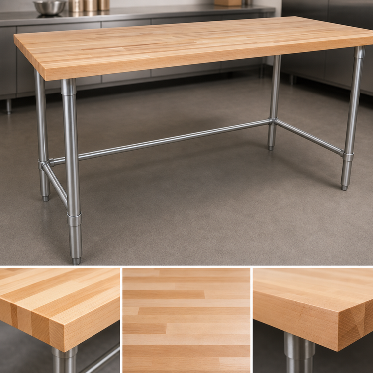 Product image #3 for John Boos 96-Inch x 24-Inch Northern Hard Rock Maple Wood Top Work Table with Stainless Steel Base