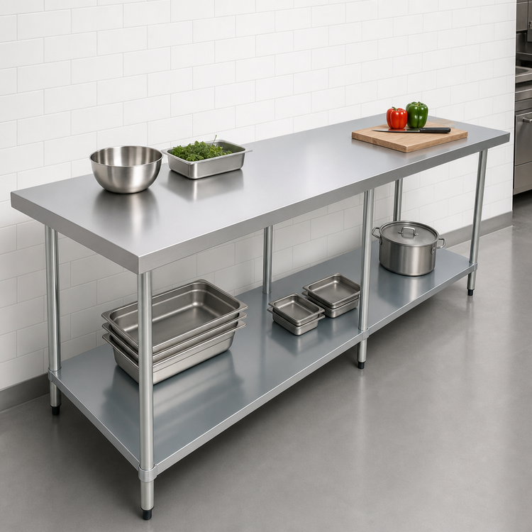 Product image #3 for Elite Series 84-Inch x 24-Inch Stainless Steel Flat Top Work Table with Galvanized Undershelf