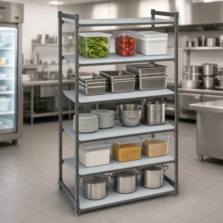 Product image #3 for Cambro Camshelving Basics Plus 5-Shelf Solid Stationary Starter Unit, 24 x 60 x 84 Inches, Brushed Graphite
