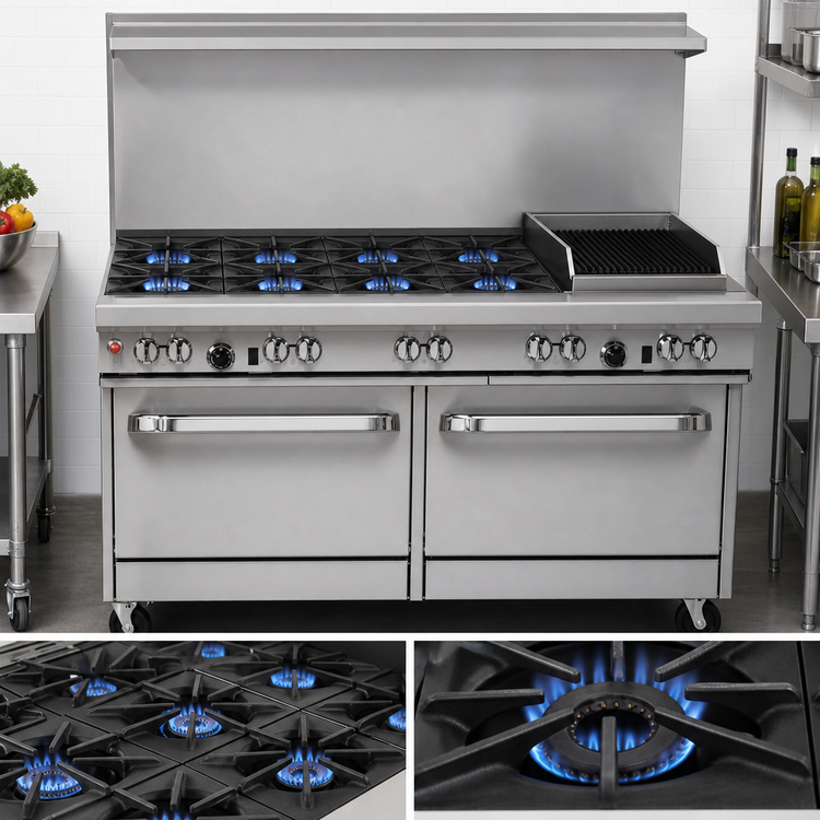 Product image #3 for Southbend Ultimate 60-Inch Gas Restaurant Range with 6 Non-Clog Burners, 24-Inch Charbroiler, and 2 Cabinets
