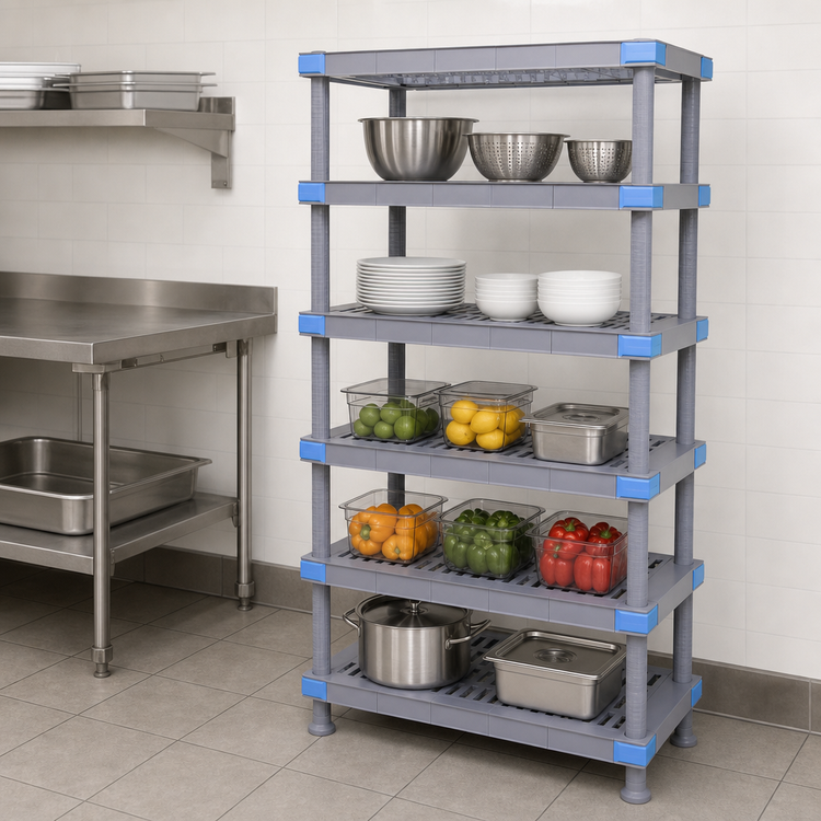 Product image #3 for Quantum Millenia 5-Shelf Polymer Shelving Unit with Dunnage Stand, 60 x 21 x 62 Inches