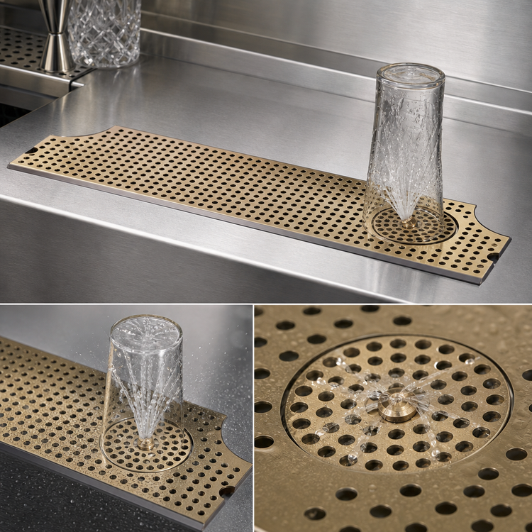 Product image #3 for 34-Inch Surface-Mount Stainless Steel Drip Tray Trough with Integral Glass Rinser