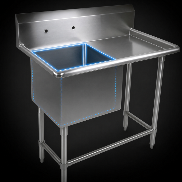 Product image #3 for John Boos Pro-Bowl 1-Compartment Floor Model Stainless Steel Sink with Right Drainboard
