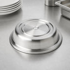 Thumbnail image #3 for American Metalcraft PC1206R Round Stainless Steel Plate Cover, Satin Finish, Finger Hole, Fits 12-Inch Plates Case of 24
