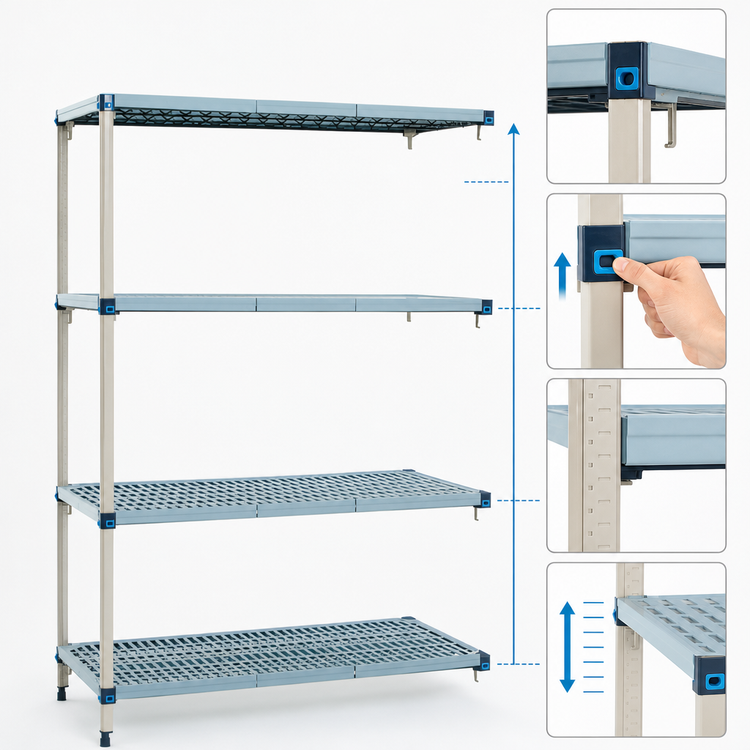 Product image #3 for MetroMax Q Add-On Polymer/Wire Shelving Unit, 72-Inch W x 18-Inch D x 63-Inch H, 4 Shelves