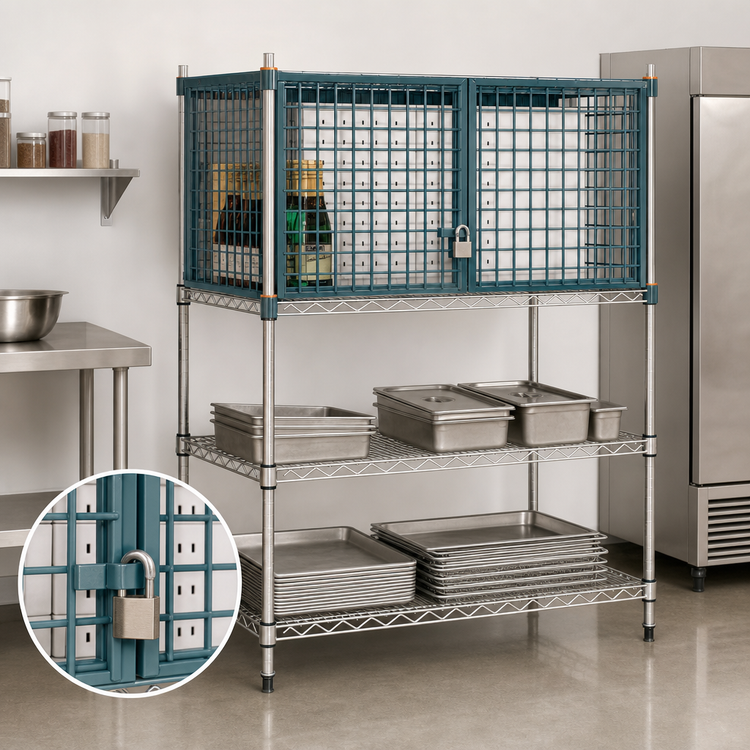 Product image #3 for EagleGard Security Enclosure Kit for Shelving, 36"W x 18"D, Hinged Doors, Blue-Green Hybrid Epoxy Finish