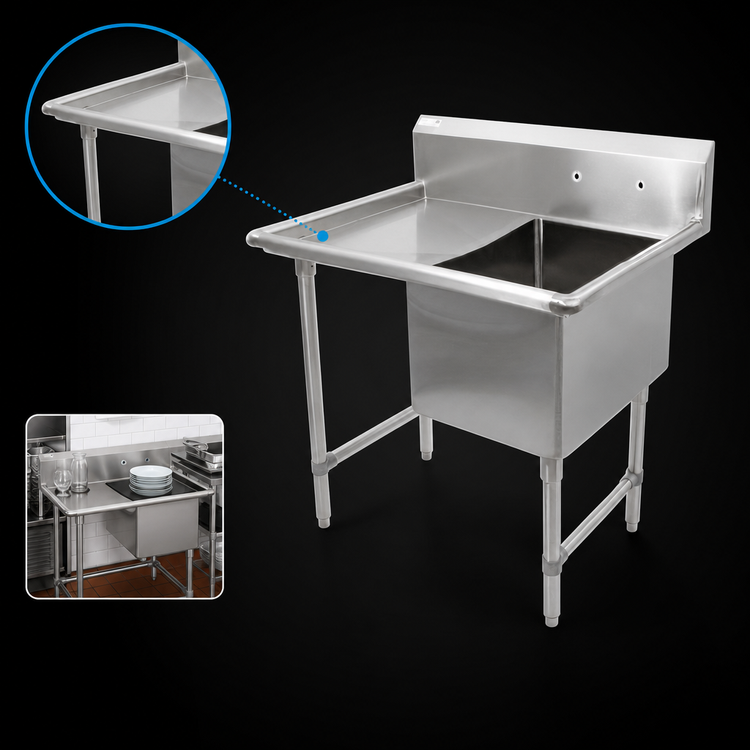 Product image #3 for John Boos "B" Series 1-Compartment Sink with 18-Inch Left Drainboard and Stainless Steel Legs
