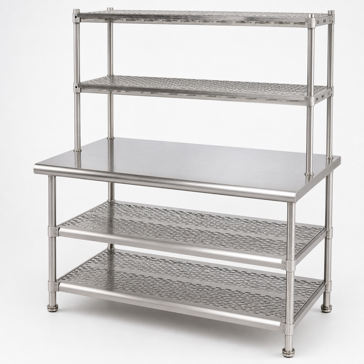 Product image #3 for Eagle AdjusTable Two-Tier Heavy-Duty Stainless Steel Work Surface System with Double Overshelves, 36W x 30D