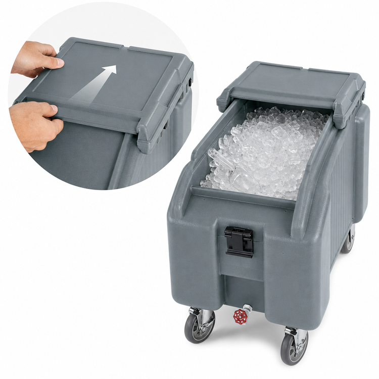 Product image #4 for Cambro SlidingLid Mobile Slant Top Ice Caddy, 100 lb. Capacity, Granite Gray