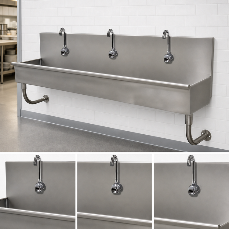 Product image #3 for Advance Tabco 60-Inch Wall-Mounted 3-Station ADA Hand Wash Sink with 3 Electronic Faucets