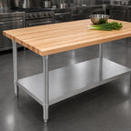 Thumbnail image #3 for John Boos HNS11 72-Inch x 30-Inch Maple Wood Top Work Table with Adjustable Undershelf and Galvanized Base