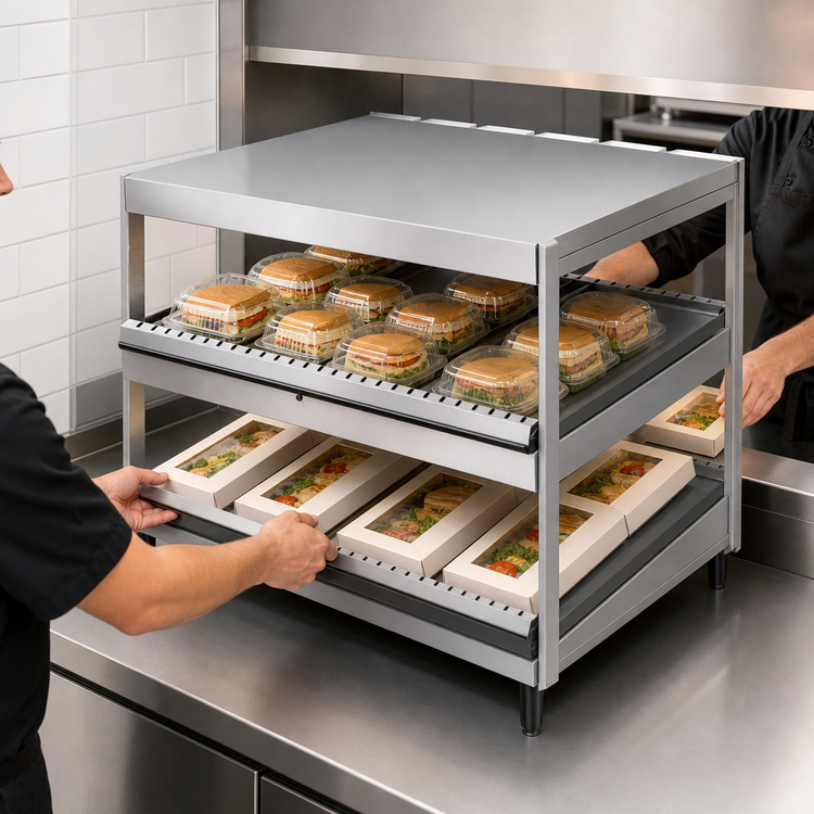 Product image #3 for Hatco Glo-Ray® 36-Inch Countertop Pass-Thru Merchandising Warmer with 2 Forward-Slanted Shelves