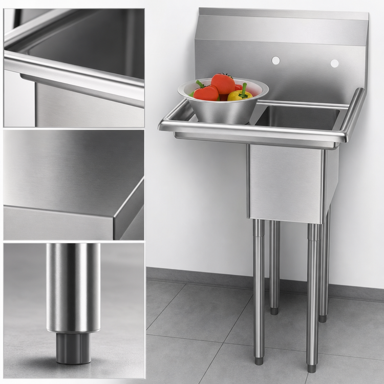 Product image #3 for KoolMore 23-Inch 1-Compartment Stainless Steel Commercial Sink with Left Drainboard and Backsplash