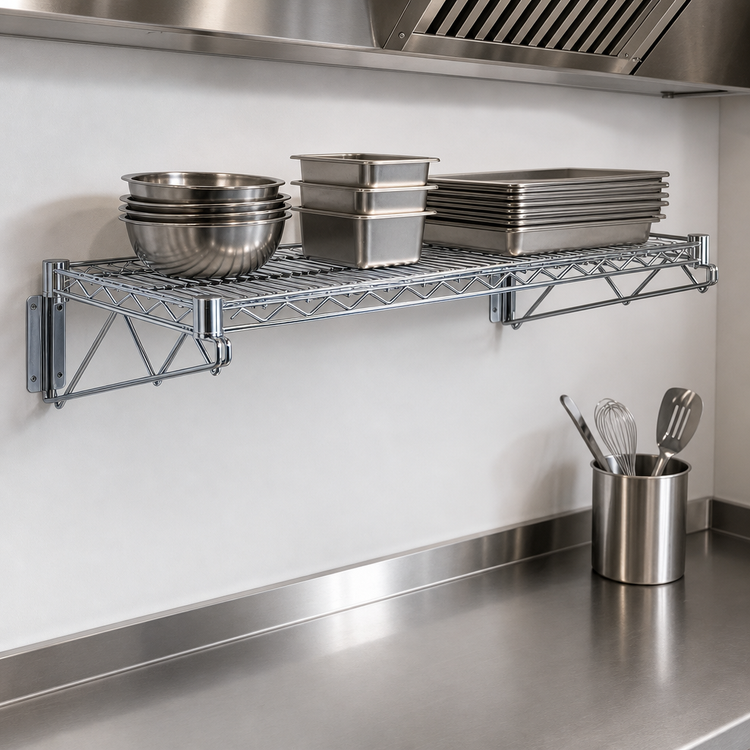 Product image #3 for Quantum Wall-Mounted Cantilever Single Wire Shelf, 54 x 14 Inches, Chrome Plated