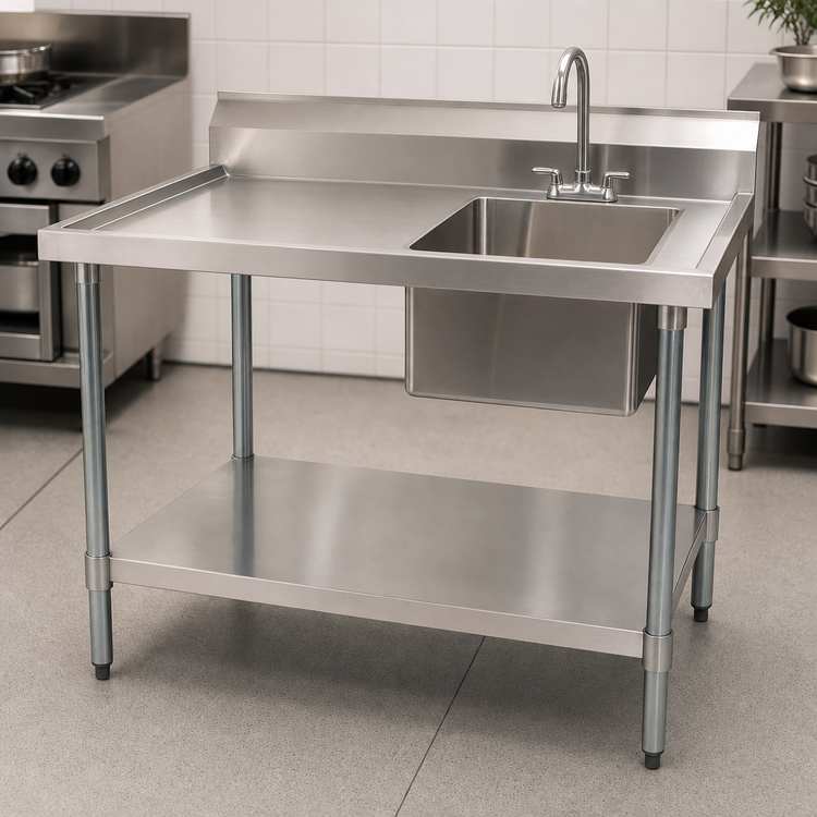 Product image #3 for 72" x 30" Stainless Steel Sink Table with Right Prep Sink and Undershelf