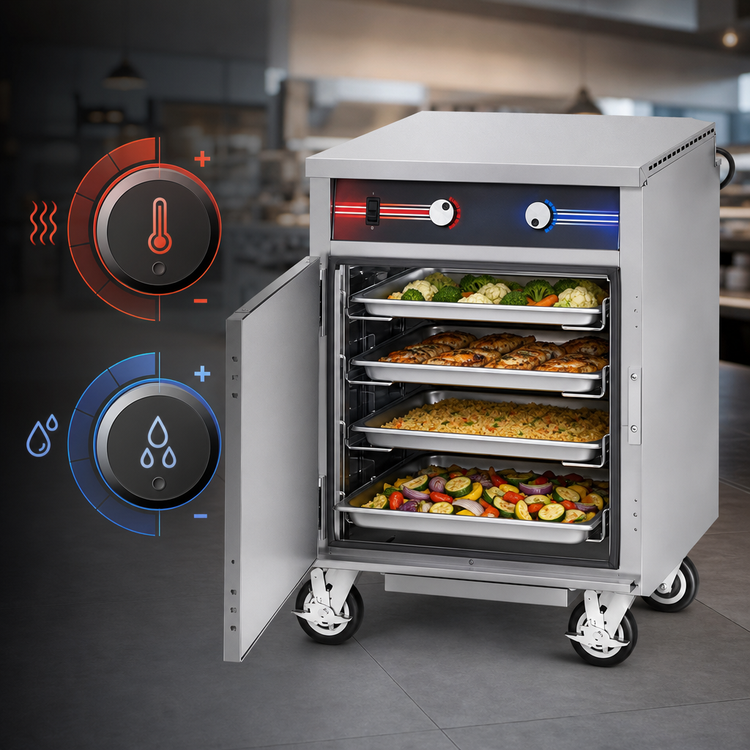 Product image #3 for FWE Clymate IQ Double-Stack Mobile Humidified Holding Cabinet for 18 x 26 Trays, 10 Tray Capacity