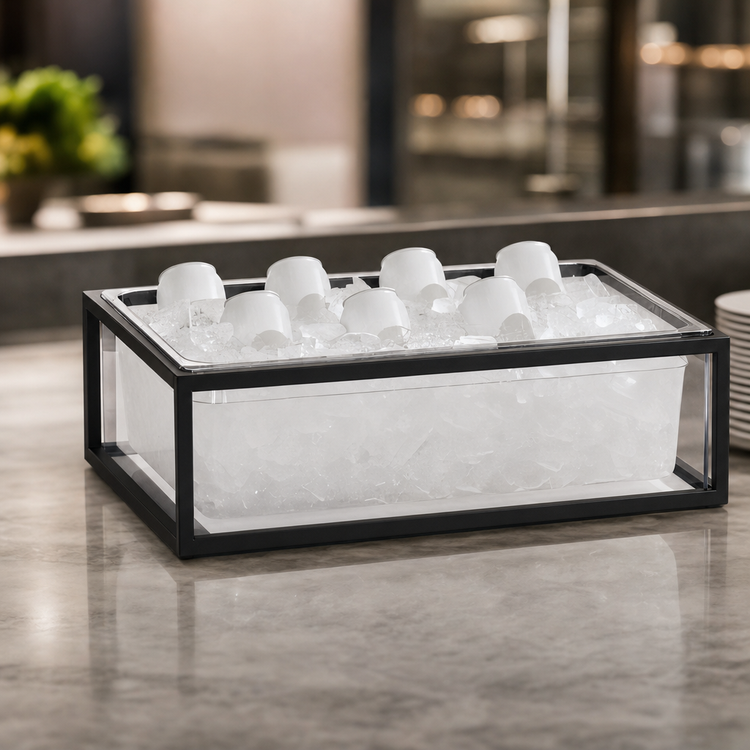 Product image #4 for Cal-Mil Milo Black Powder Coated Metal Ice Housing with Clear Polycarbonate Pan and Liner, 12 x 20 x 7 Inches