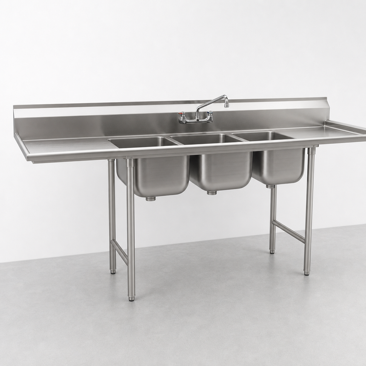 Product image #3 for Eagle Group 412 Series Three Compartment Sink with Left Drainboard, 74-5/8 Inch W x 27-1/2 Inch D