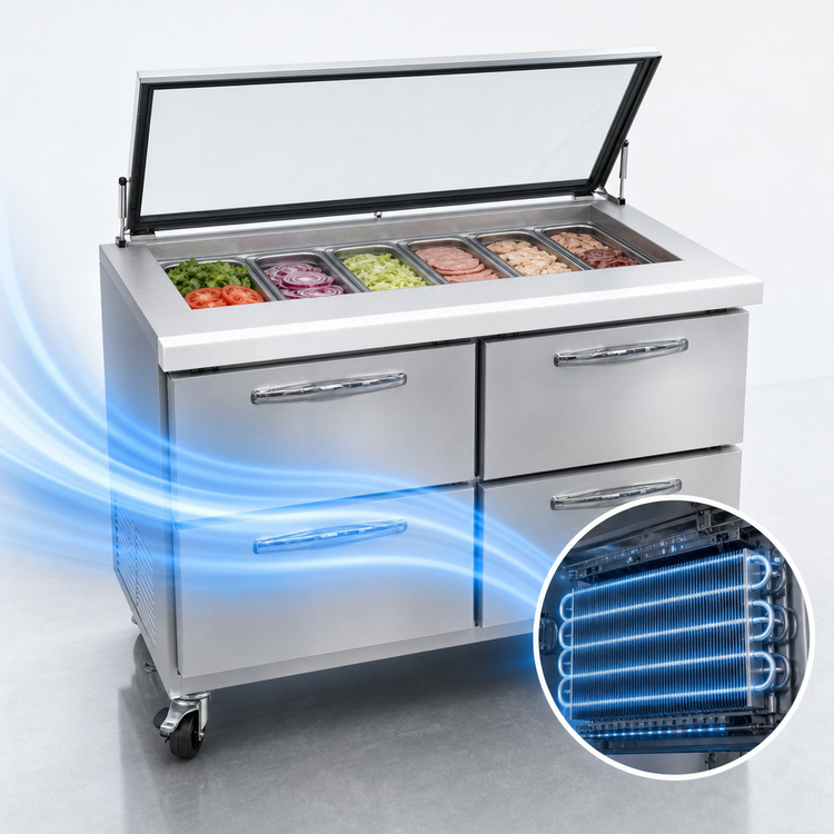 Product image #3 for Continental Refrigerator Mighty Top SW48N18M-HGL-D 48-Inch Two-Section Sandwich Prep Table with Hinged Glass Lid and Drawers