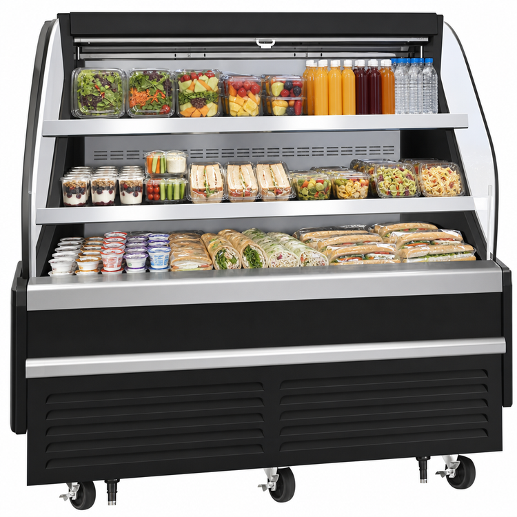 Product image #3 for Everest Refrigeration 60-Inch Horizontal Open Display Merchandiser with Self-Contained Bottom-Mount Refrigeration, Black