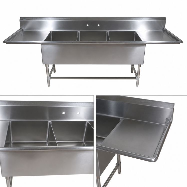 Product image #3 for John Boos Pro-Bowl 3-Compartment Sink with Left & Right Drainboards, 14-Inch Deep Bowls, 99-1/4-Inch Wide