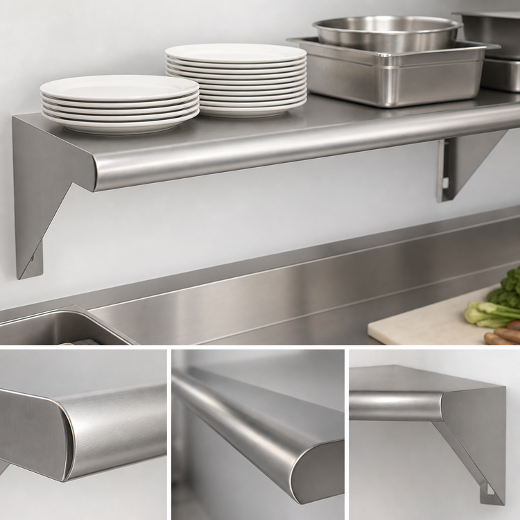 Product image #3 for Advance Tabco Special Value Series Wall-Mounted Stainless Steel Shelf, 48 x 15 Inches, 18 Gauge, Satin Finish