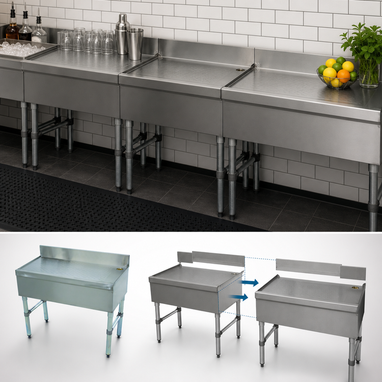 Product image #3 for Advance Tabco Underbar Basics Modular Bar Type Drainboard with 4-Inch Splash, 36 x 18 x 33 Inches