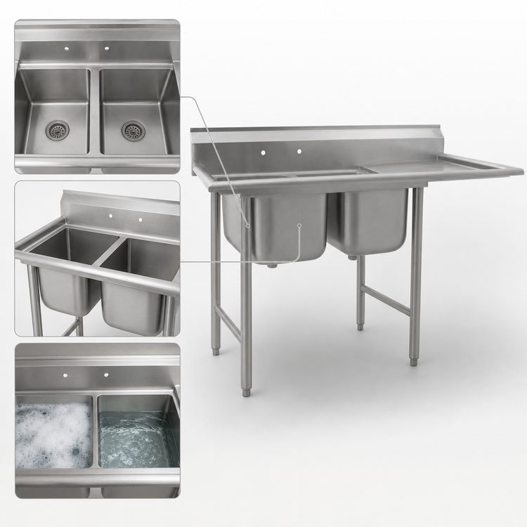 Product image #3 for Eagle Group 414 Series Two-Compartment Stainless Steel Sink with 24-Inch Right-Hand Drainboard