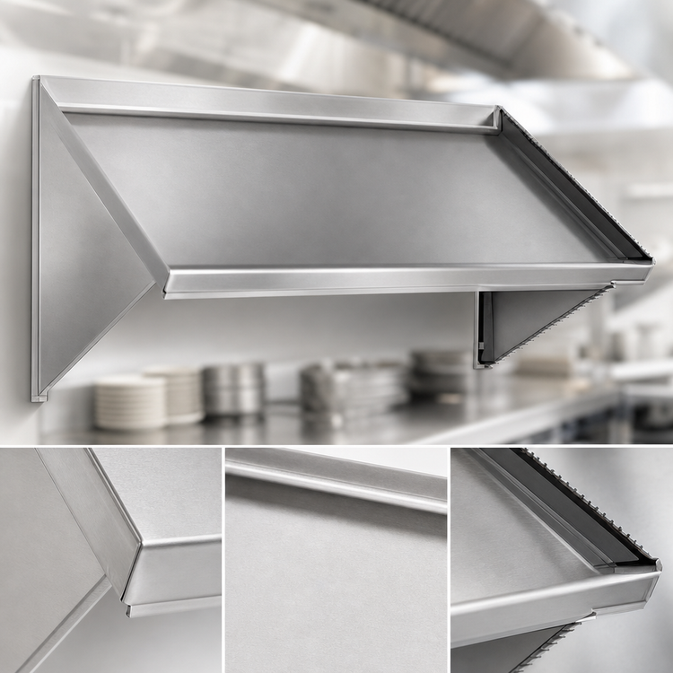 Product image #3 for Eagle Group 84-Inch Wall-Mounted Solid Slanted Rack Shelf with Left-Side Drip Tube, 304 Stainless Steel