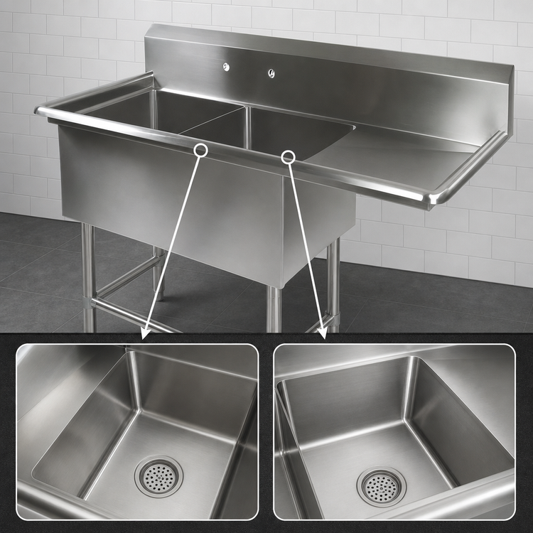 Product image #3 for John Boos Pro-Bowl 2-Compartment Stainless Steel Sink with Right Drainboard and 18 x 24 x 12-Inch Bowls