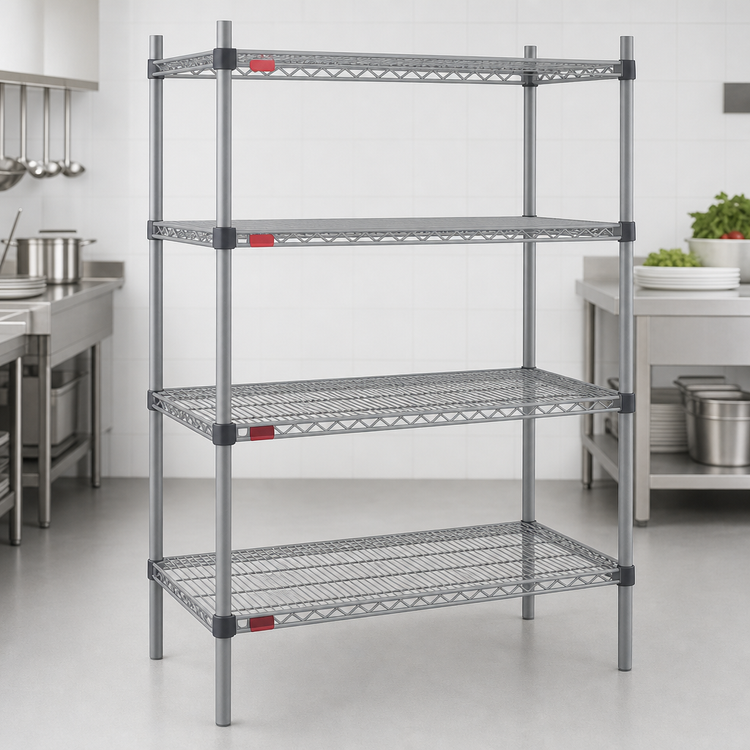 Product image #3 for Eagle Valu-Master Quad-Adjust® 4-Tier Stationary Wire Shelving Starter Unit, 60W x 24D x 74H, Pewter Gray Epoxy