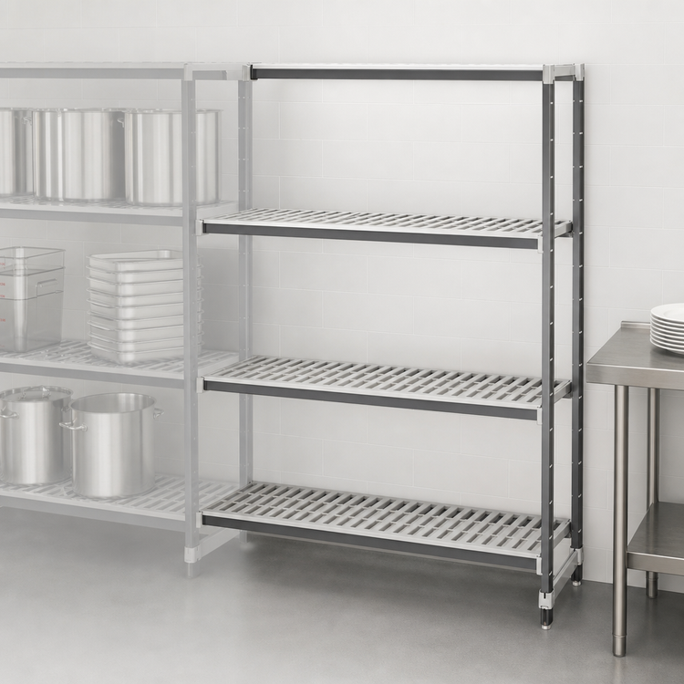 Product image #3 for Cambro Camshelving Elements XTRA 24" x 42" x 64" 4-Tier Stationary Add-On Shelving Unit